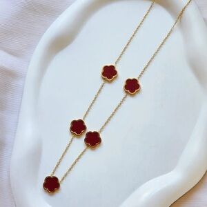 Red Floral Necklace 18k gold plated
